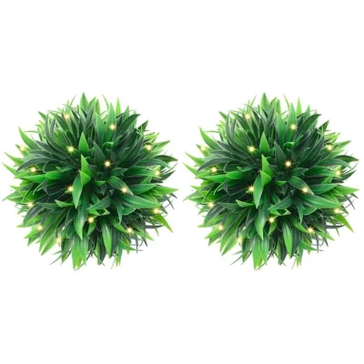 Image of vidaXL Artificial Boxwood Balls with LED Lights 2 pcs Green 30 cm