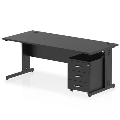 Image of Impulse 1800x800 Desk Black/Black Cable Managed 3 Drawer Mobile Ped