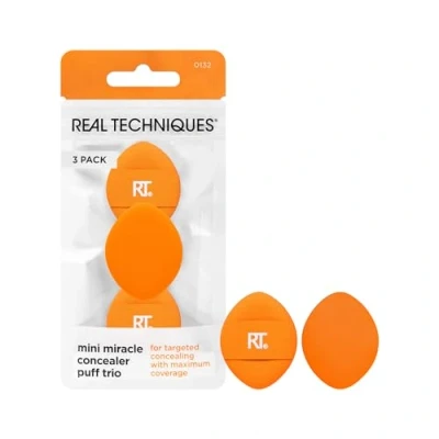 Image of Real Techniques Mini Miracle Concealer Puff Trio, Small Makeup For Liquid and Cream Foundation Concealer, Targeted Concealing, Travel Friendly Reusable, Vegan Cruelty Free, 3 Count