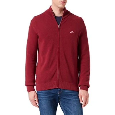Image of GANT Men&#039;s Cotton Pique Zip Cardigan Sweater , Plumped Red,XS