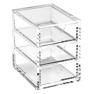 Image of OSCO Extra Small Clear Acrylic 3 Drawer Chest Pin Storage Jewellery Paperclips Stationery H10 x W7 D9 cm