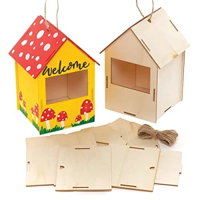 Image of Baker Ross FE929 Robin Nest Box Kits Pack of 2, Make Your Own Bird House, Wooden Crafts for Children to Decorate and Display, Outdoor Kids Arts Project, Brown