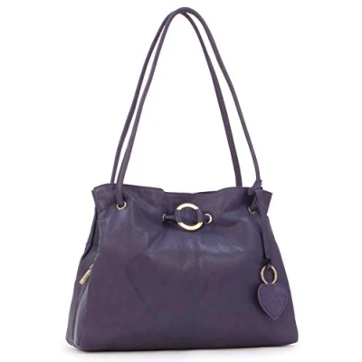 Image of Gigi Ladies Leather Shoulder Bag Medium Tote Handbag With Multiple Compartments Heart Keyring Charm OTHELLO 4323 Purple