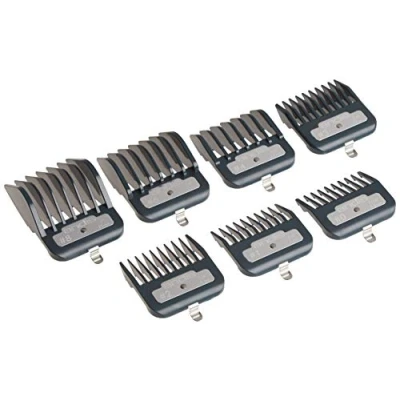 Image of Andis Master Series Premium Hair Clipper Attachment Comb Set, Guards Cutting Guides with Metal Clip, Black, 7 Count