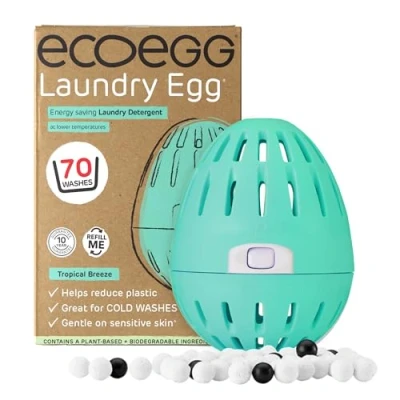 Image of Ecoegg Laundry Egg Detergent &amp; Fabric Conditioner Replacement No bio, enzymes, phosphates, bleach Sensitive Skin Tropical Breeze 70 Washes