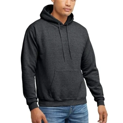 Image of Hanes Men&#039;s EcoSmart Hoodie, Midweight Fleece, Pullover Hooded Sweatshirt, Charcoal Heather, S