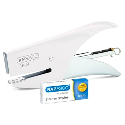 Image of Rapesco 1381 SP 64 Stapling Plier and 1000 Type 21/4mm Staples, 12 Sheet Capacity, White