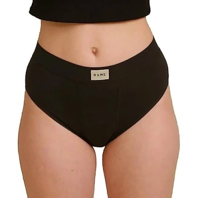 Image of DAME Reusable High Waist Period Pant Black Size 8 Soft Organic Cotton Knickers for Women. Secure, Absorbent, Hypoallergenic Underwear.