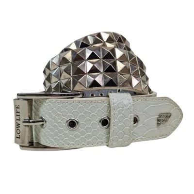 Image of Lowlife Triple S Studded Leather Belt in White and Snakeskin size 28&quot; 30&quot; Waist (S)