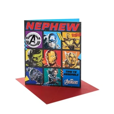 Image of UK Greetings Marvel The Avengers Birthday Card for Nephew Bright Design