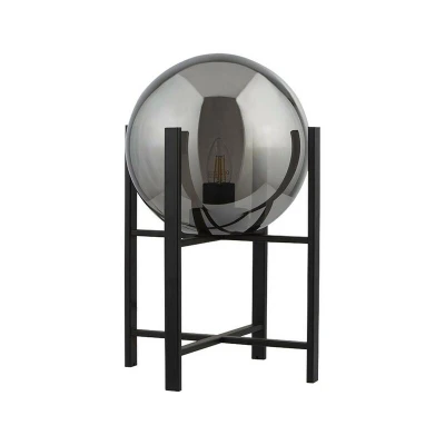 Image of Amsterdam 1 Light Matt Black Table Lamp Round Smokey Glass Shade