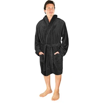 Image of NY Threads Luxury Men’s Dressing Gown Super Soft Fleece Bath Robe Cozy Shawl Collar Loungewear and Nightwear, X Large, Grey