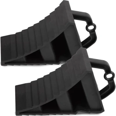 Image of GAsupply Wheel Chocks With Handles Set of 2 Tyre Saver Brake Stoppers Ridged Wedges for Cars Caravan Horsebox Motorhome (2 Black Chocks)