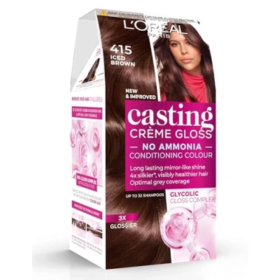Image of L&#039;Oréal Paris Casting Crème Gloss Semi Permanent Hair Dye, Ammonia Free Formula &amp; Honey Infused Conditioner, Glossy Finish, Colour for Up to 28 Shampoos, Colour: 415 Iced Brown