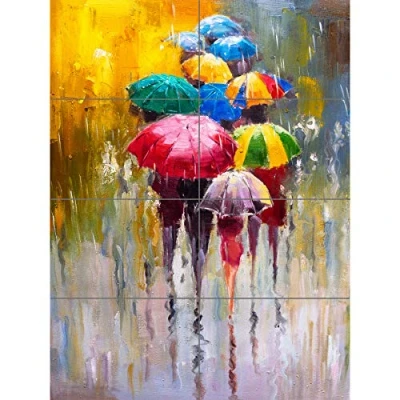 Image of Artery8 Umbrellas In The Rain Painting XL Giant Panel Poster (8 Sections)