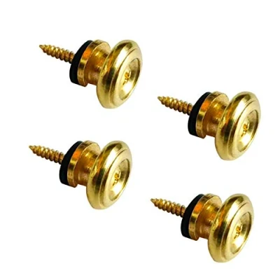 Image of Pack of 4 Strap Lock Button Knobs Metal End Pin for Acoustic Guitar Classical Electric Bass Ukulele (Gold)