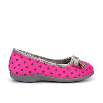 Image of Sleepers LOUISE Polka Dot Bow Indoor Slipper Pink Micro Fibre, Ladies UK 5 / EU 38