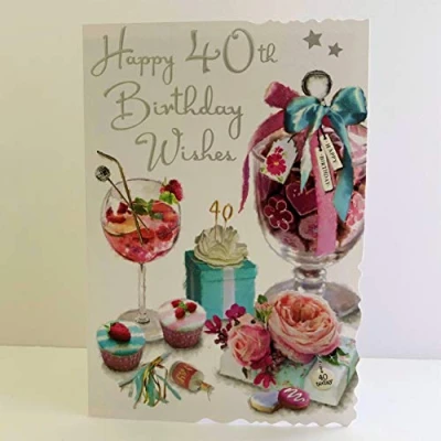 Image of Jonny Javelin Female Age 40 40th Birthday Wishes Card Gin Cocktail Cupcakes