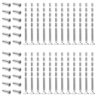 Image of 24 Sets Door Handle Screws M4 Fixing Screws, Connecting Bolts &amp; Sleeves Nickle Plated Adjustable Length for Escutcheons Roses Knobs Cabinet Drawers