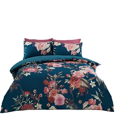 Image of GC GAVENO CAVAILIA Easy Care Duvet Cover Printed Quilt Set Reversible Bedding, Double, Teal