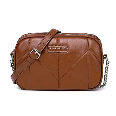 Image of David Jones Women&#039;s Small Crossbody Bag Zip Ladies PU Leather Shoulder 2 Compartments Multi Pocket Mini Purse Handbag Clutch Work Travel City Evening Party Phone Brown Camel
