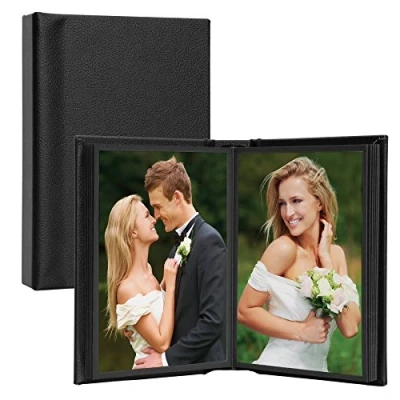 Image of 4&quot; x 6&quot; Black Leather Self Stick Photo Album Holds 10 photos