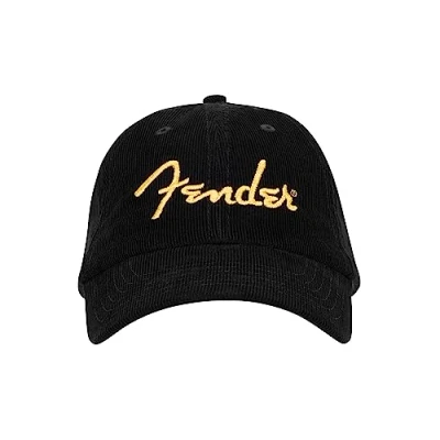 Image of Fender® Gold Spaghetti Logo Corduroy Baseball Hat, Black, One Size