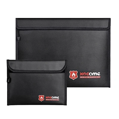 Image of Fireproof Waterproof Money Document Bag 2 Pack Safe Upgraded Zipper Bags, Fire &amp; Water Resistant Storage Organizer Pouch for A4 A5 Documents Holder,File,Cash,Jewelry,Passport,Tablet,Laptop (Black)