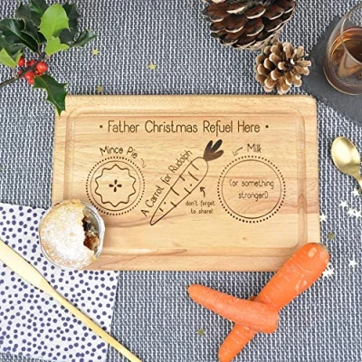 Image of eBuyGB Wooden Snack Tray Father Christmas Refuel Here Xmas Eve Board, Santa Claus Rudolph Reindeer Treat Plate, Wood