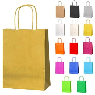 Image of Thepaperbagstore 25 Gold Paper Party Bags With Handles Colourful Gift for Kids and Adults Parties, Birthdays, Weddings, Baby Showers, Hen Parties Sweets 18x22x8cm