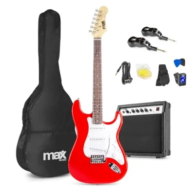Image of Max GigKit Wireless Electric Guitar with 40W Combo Amplifier, Tuner, Strap, Extra Strings and Picks Red