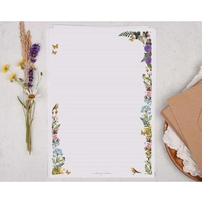 Image of Making Meadows A4 Lined Letter Writing Paper Set (20 Sheets &amp; 10 envelopes) Meadow Wild Flowers, Floral Design On Penpal Stationery