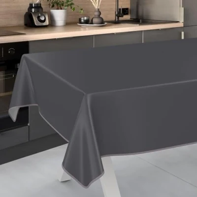 Image of ANRO Oilcloth Tablecloth, Washable, Oilcloth, Garden Outdoor, Indoor, 200 x 140 cm with Hem, Anthracite
