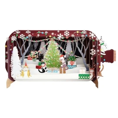 Image of Message in A Bottle Festive Xmas Cats Pop Up Christmas Greeting Card XMIB103