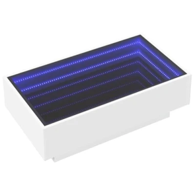 Image of vidaXL Coffee Table with LED Infinity Mirror, White Engineered Wood, 90x50x30 cm Modern Multipurpose Ideal for Living Room/Bedroom Side/End USB Connector