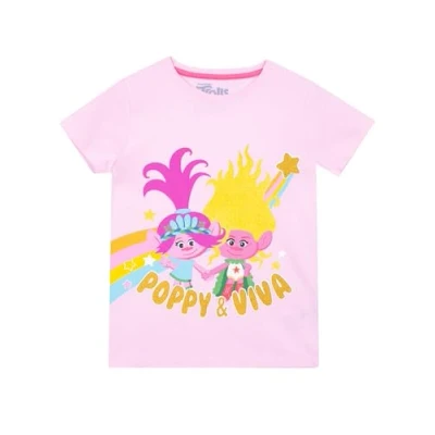 Image of DREAMWORKS TROLLS T Shirt Viva and Poppy Tshirt Troll Shirts for Girls Official Merchandise Pink 9 10 Years
