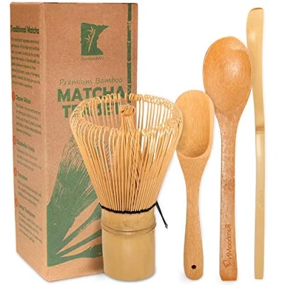 Image of BambooMN Matcha Whisk Set Golden Chasen (Tea Whisk) + Chashaku (Hooked Bamboo Scoop) Deep Scoop Tea Spoon Premium to Prepare a Traditional Cup of 1
