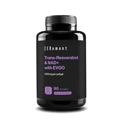 Image of Trans Resveratrol &amp; NAD+ with Extra Virgin Olive Oil, 1055mg per Softgel High Absorption and Synergistic Formula 90 Softgels for 3 Months, Anti Ageing Sirtuin Activator Zenement