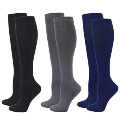 Image of Zingso Compression Socks for Women Men, 3 Pairs 20 25mmHg Flight Stockings Sport, Athletic, Edema, Diabetic, Varicose Veins, Travel, Pregnancy, Nursing (XXL, Black Blue Grey)