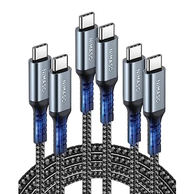 Image of USB C to Cable [3 Pack/0.3M+1M+2M],NIMASO 60W 20V/3A Power Delivery Type PD Fast Charge Lead for iPad Air 5, iPhone 15, Galaxy S23 Ultra/S22, Pixel 7 Pro, Huawei P50/Mate 60 Pro