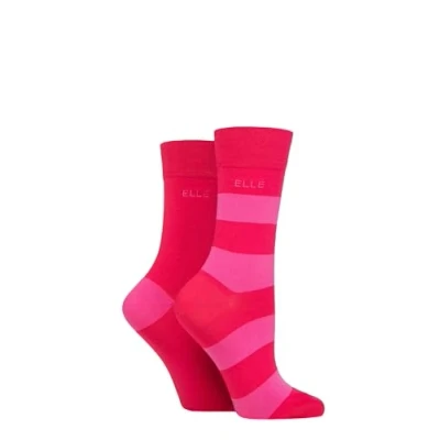 Image of Elle Ladies Striped and Plain Soft, Cooling &amp; Breathable Bamboo Socks in a Multipack of 2 Pairs Size 4 8 Casual Wear Cherry Fizz