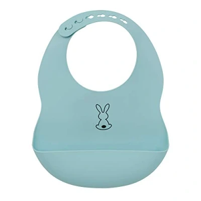 Image of Nattou Feeding Bib with 180 ml Food Catcher/ Drip Tray, Baby Led Weaning, Adjustable Size, Waterproof, Super Soft Flexible BPA Free Silicone, Dishwasher Safe, 26 x 20 cm, Bunny Rabbit, Light Blue