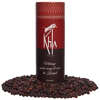 Image of KHLA Premium Red and Black Kampot Pepper Blend PGI 120g Grains Organically grown