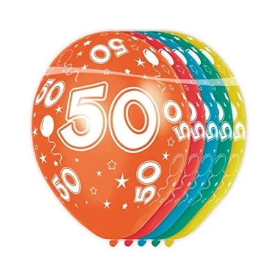 Image of Folat 50 Years Metallic Helium Balloons for Party Decoration Multicolor 12In / 30cm 5 pieces
