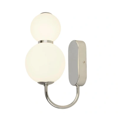 Image of 2 Light Wall Light, Chrome With Opal Glass Shades