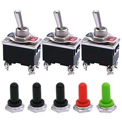 Image of mxuteuk 3pcs Heavy Duty Rocker Toggle Switch 16A 250V 20A 125V DPST ON/OFF 4 Terminal 2 Position + 5pcs Metal Knob Cover Cap Waterproof, Years Warranty Ten 1221 5mz B201