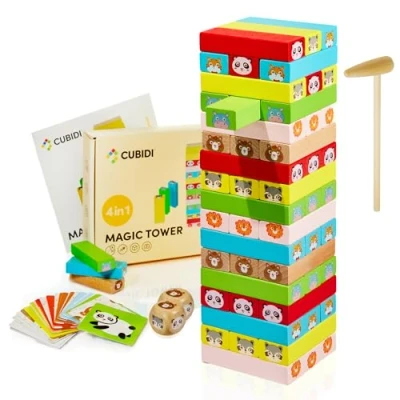 Image of CUBIDI® Wooden Stacking Tower Tumble Cute Wobbling for children from 3 years old Promotes development and motor skills of toddlers Skill game adults