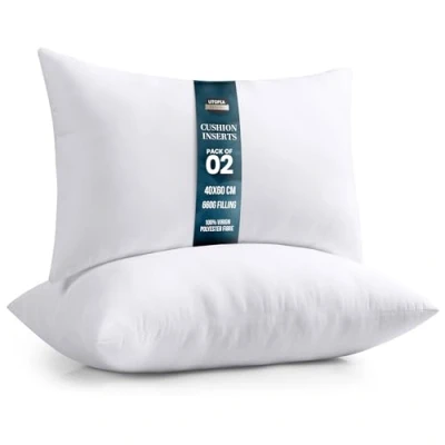 Image of Utopia Bedding Cushion Inner Pads (Pack of 2), 40 x 60 cm (16 24 inches) Stuffer Inserts, Hollowfibre Pillows (White)