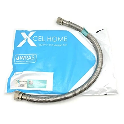 Image of 1 x WRAS Approved 500mm 15mm Compression BSP Flexible Pipe Connector Monobloc Mixer Kitchen Sink/Bathroom Basin Tap Stainless Steel Braided Flexi Tails Xcel Home™