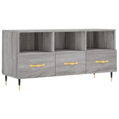 Image of vidaXL TV Cabinet in Grey Sonoma Engineered Wood Unit with 3 Compartments and Drawers Modern Style Media Stand Iron Legs